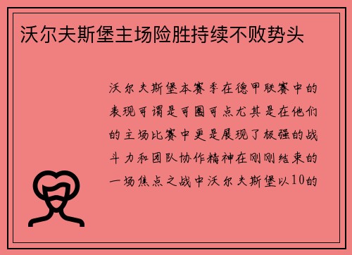 沃尔夫斯堡主场险胜持续不败势头